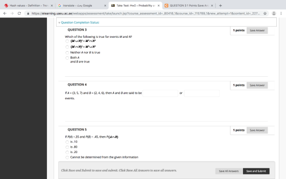 Hash values - Definition - Tren G translate- Google xTake Test: Hw2 - Probability ar x C QUESTION 3 1 Points Save Ans x+ ぐ →