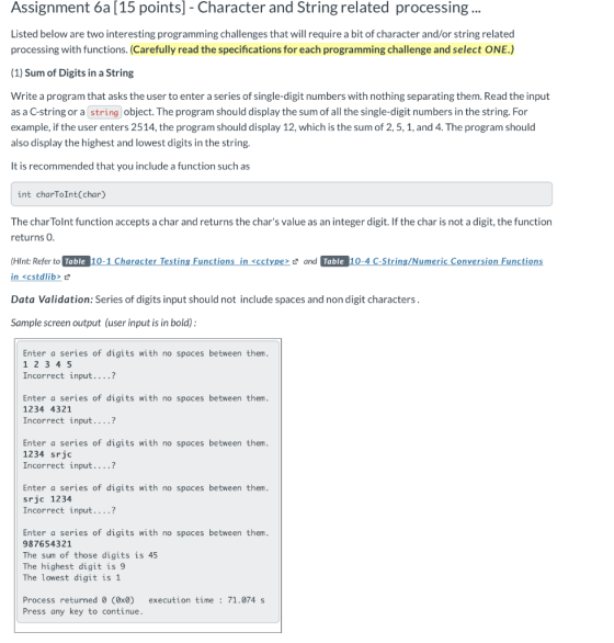 Assignment 6a (15 points] - Character and String related processing... Listed below are two interesting programming challenge