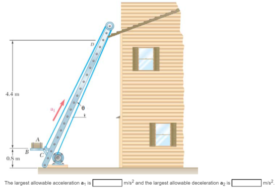 4.4 m a B 0.8 m The largest allowable acceleration ay is m/s2 and the largest allowable deceleration ay is m/s2