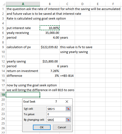 B C D E F 1 the question ask the rate of interest for which the saving will be accumulated 2 and future value is to be saved
