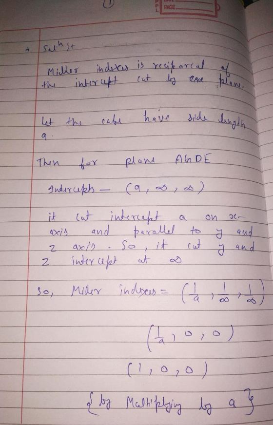 PAGE Salhst Miller indexes is reciporcal the interupt cut by a plane Let the cake have side length a plane AGDE. Then for And