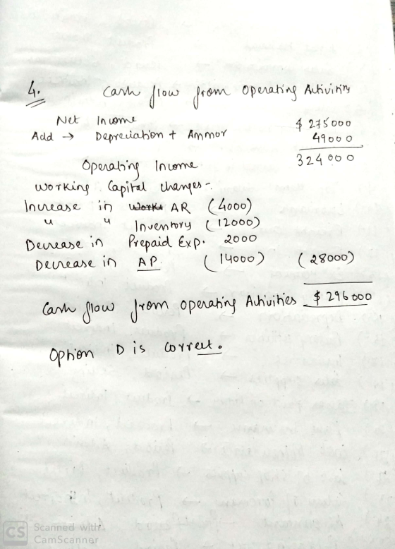 cash flow from operating Activiting Net Income Depreciation of Add Ammor $275000 . 49000 324 000 Оролоці? Іост working Capita