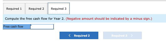 Required 1 Required 2 Required 3 Compute the free cash flow for Year 2. (Negative amount should be indicated by a minus sian.