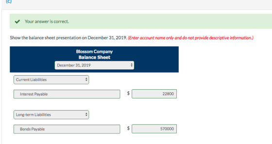 Your answer is correct. Show the balance sheet presentation on December 31, 2019. (Enter account name only and do not provide