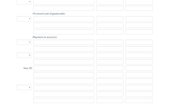 (To record cost of goods sold.) (Payment on account.) Nov. 20