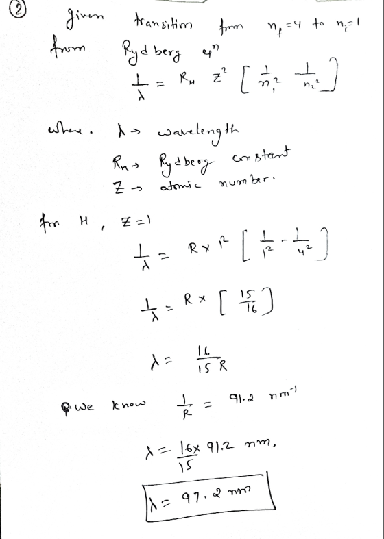 given from transitim from Rydberg en no=4 to na where do wavelength Rut Z Rydberg atomic constant number ] for H, Z=1 to Rype