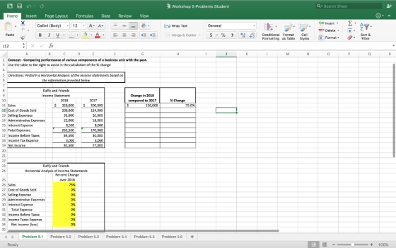 Workshop 5 Problems Student Q Search Sheet Data Review View OBOU Home Insert Page Layout Formulas Calibri (Body) - 12 - A Pas