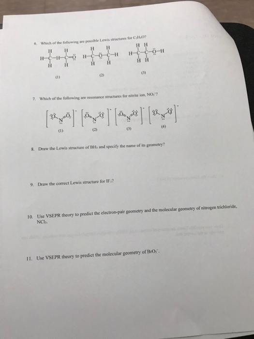 Which of the following are possible Lewis structures for CillO НН 3) a) 7. Which of the following are resonance structures fo