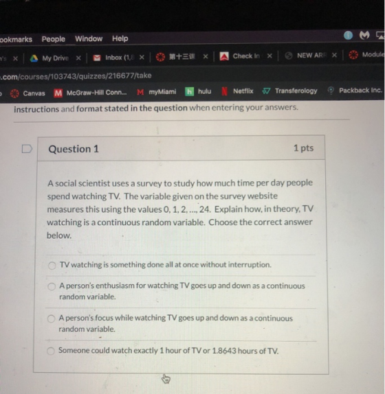 ookmarks People Window Help s x A My Drive x Inbox (18 x 3 + X Check In x NEW ARR X Module -.com/courses/103743/quizzes/2166