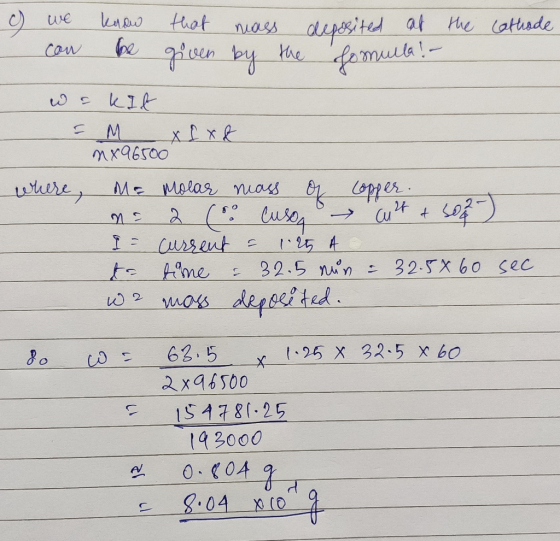 c) we know that mass deposited at the Cathode - can be given by the fomula! - wa kit см xГx 1 x46Гоо 1 , Mc Mala, Үсоці в Кор