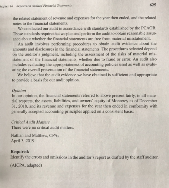 Chapter 18 Reports on Audited Financial Statements 625 the related statement of revenue and expenses for the year then ended,