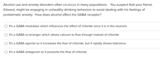 Alcohol use and anxiety disorders often co-occur in many populations. You suspect that your friend, Edward, might be engaging