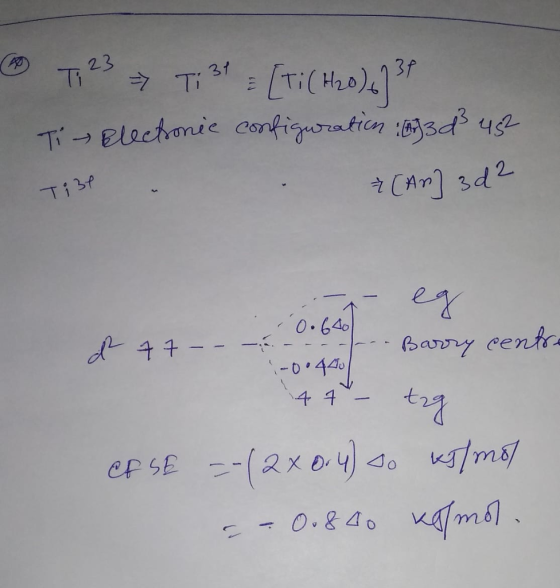 - T, 23 > T; 31 = [ti (H20) 6737 Ti electronic configuration 3 d3 452 Tist . . ₃ (An] 3d2 eg -0.6667 ď 77 - - - - - . 7. Barr