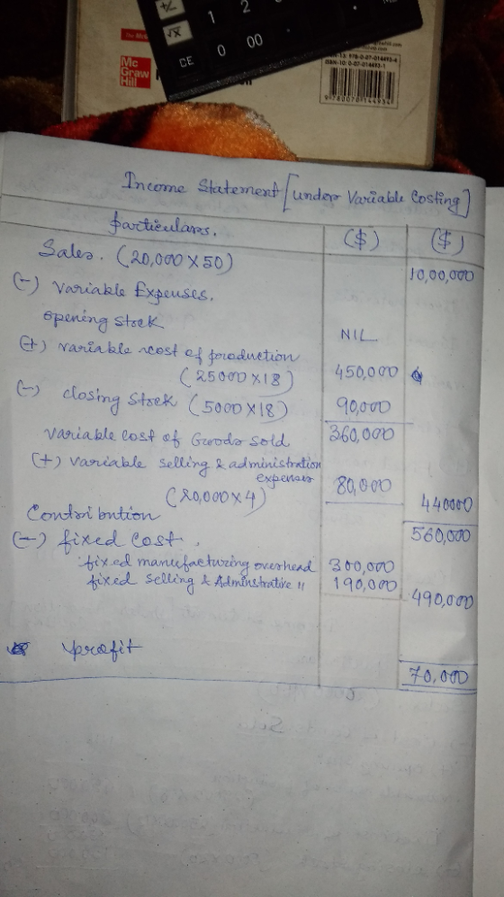 Me 2014 10.01) Income Statement fundera Verü able Costing] partieelars, Sales. (20,000 X 50) 10,00,000 -) Variable Expenses,