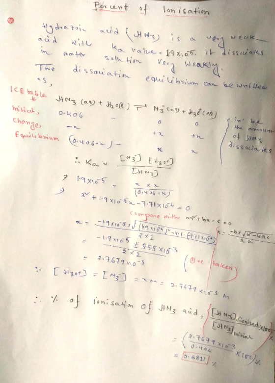 lonisation Per cant ot we ck uid s drazoi wiHL acid Ka value 19 x165. 1 dsS S in Ao ter dissauatinm e qui brum Can be wni Hew