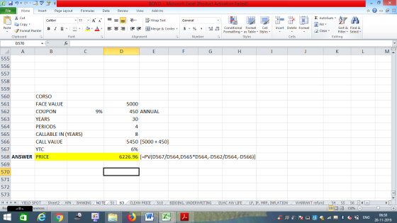 BOND- Microsoft Excel (Product Activation Failed) Page Layout File Home Insert Formulas Data Review View Add-Ins E AutoSum -