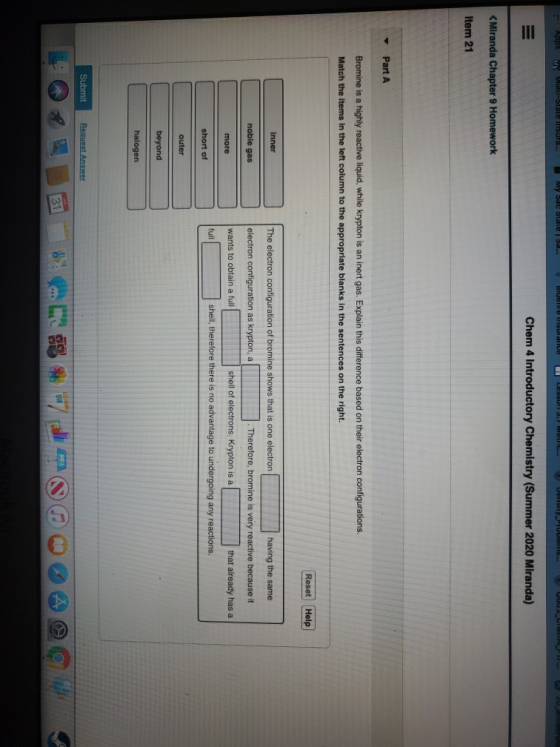 Apps WMO-Slate Insura... My Sa Sales... blue risuldi LESSUI ME... Delily_PUUIL Chem 4 Introductory Chemistry (Summer 2020 Mir
