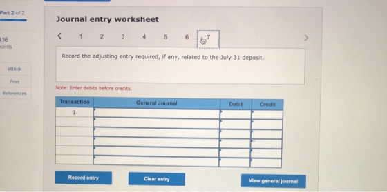 Part 2 of 2 Journal entry worksheet < 1 2 3 4 5 6 16 be points Record the adjusting entry required, if any, related to the Ju