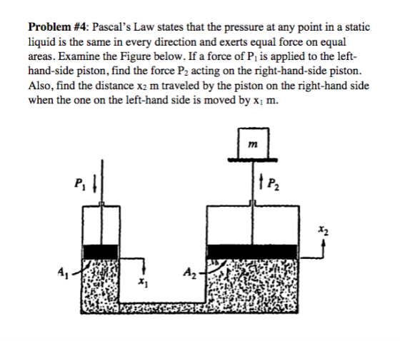 Problem #4: Pascals Law states that the pressure at any point in a static liquid is the same in every direction and exerts e