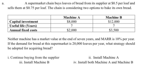 a. A supermarket chain buys loaves of bread from its supplier at $0.5 per loaf and sells them at $0.75 per loaf. The chain is