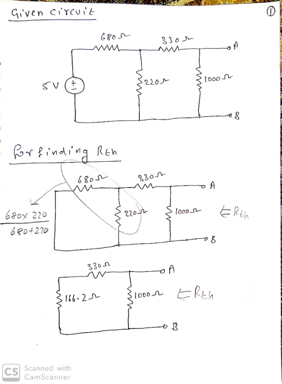 224 Given circuit 6802 33os muhof M AN (Doon su LAB for finding Reh 68our 83on Error { 1000. Erth 680x 220 680+220 33on {166.