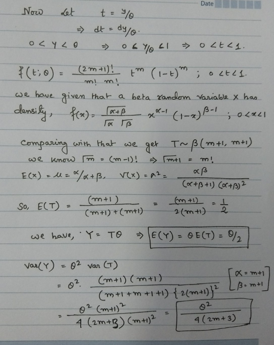 Date ouo Jo ce have iven hat a beta xandam vaniable x han onth.thar coe er T~ β (mH,.m +1 E(T) (m+リー so, = Van CT 2 4 (2m+ 3)