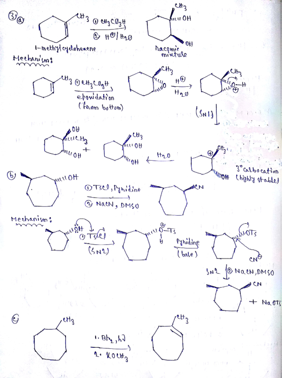uu OH OU mi tH dom botom) LLA 3°calbocation NaeN, DMSO Meshanism. bal) CN et