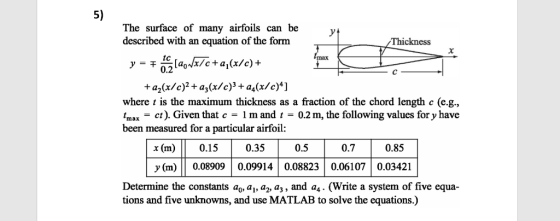 5) The surface of many airfoils can be described with an equation of the form JV Thickness max where t is the maximum thickne
