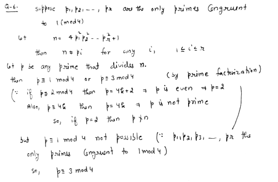 Q-6. suppose pipar--, pe are the only primes Congruent to 1 (mod 4) Got na 4 pípa - pati a then napi for ciny , Isier let k b