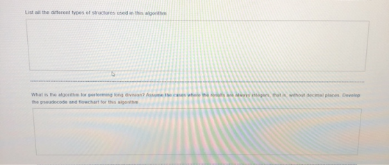 List all the different types of structures used in this algorithm results are always integers, that is, without decimal place