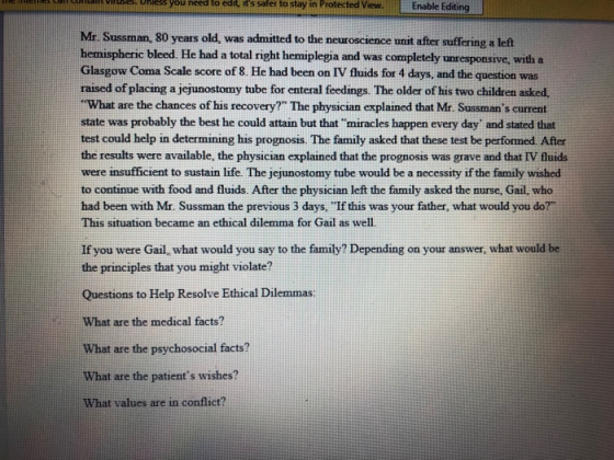 less you need to edit rts safer to stay in Protected View. Enable Editing Mr. Sussman, 80 years old, was admitted to the neu