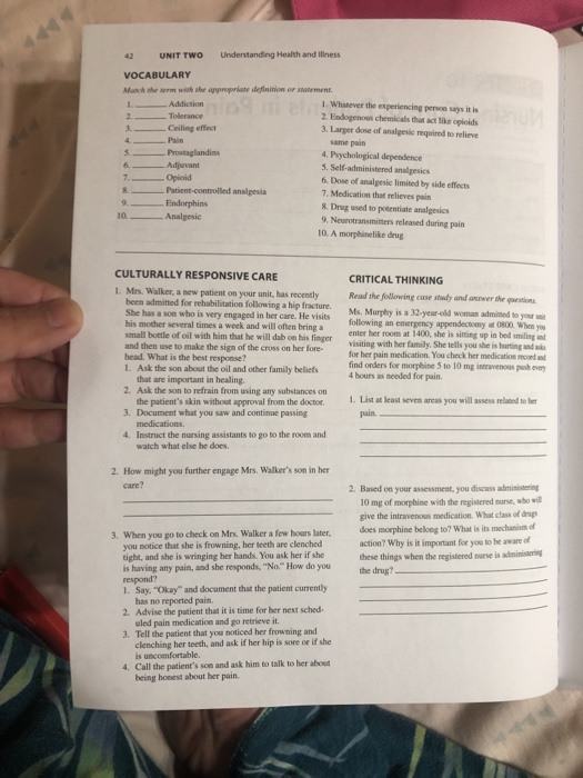 4444 Understanding Health and Illness UNIT TWO 42 VOCABULARY Match the serm with ahe appropriate defininion or statement 1. W