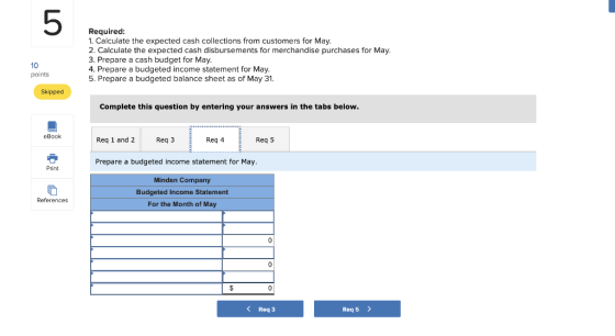 Required: 1. Calculate the expected cash collections from customers for May. 2. Calculate the expected cash disbursements for