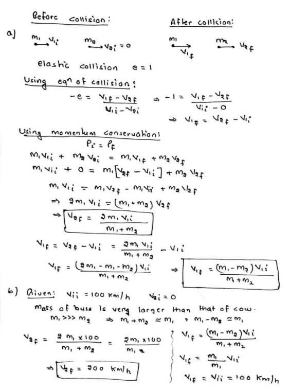 Va0 -1= Vie - Var Vii-O Vat - Vii movit + Mg af Before comision : Afler collision! a) mi ma elas his collision Using eqn of c