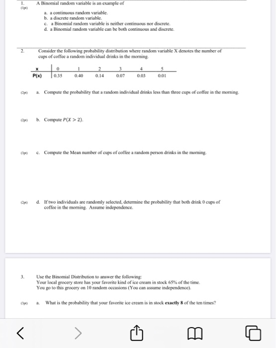 1 A Binomial Random Variable Is An Example Of A A Continuous Random Variable B A ZuoTi Pro