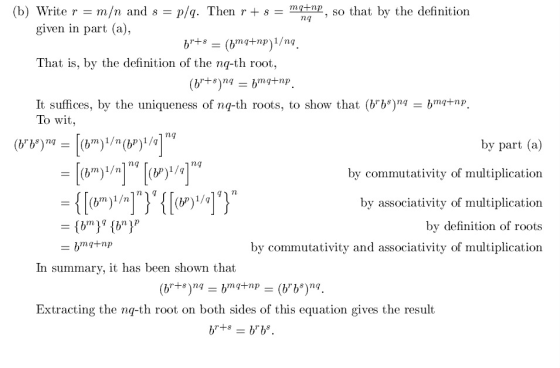 (b) Write r - m/n and s-p/q. Then rsso that by the definition given in part (a), That is, by the definition of the nq-th root