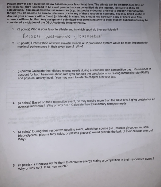 Please answer each question below based on your favorite athlete. The athlete can be amateur, sub-elite, or professional; the