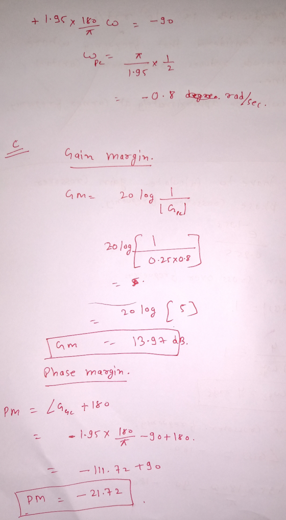 + 1.96x 16o.co . -90 T C ) Pe 1.95 -0.8 degno. rad/ce. er Gain margin. Gm= 20 log - 2013 [ 0.27 0.2580.8 - 20 log [5] Tam - 1