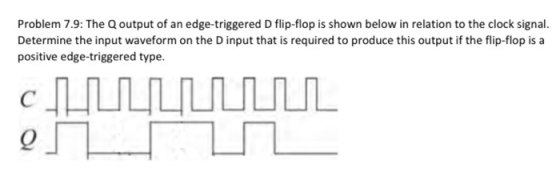 Problem 7.9: The Qoutput of an edge-triggered D flip-flop is shown below in relation to the clock signal. Determine the input