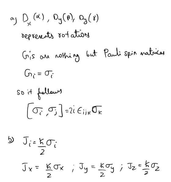 aj D, (Q), ByCP), 3(3) deprecents rotations Gis are nothing but Pauli Spin natrices Gi=0; so it fellows [02,3] =2i Eije te by