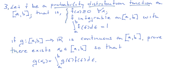 3. Let f be a probability distribution function on [a,b], that is, & fcanzo Vx Ify integrable an [a, b] with Pifctodeal if gi