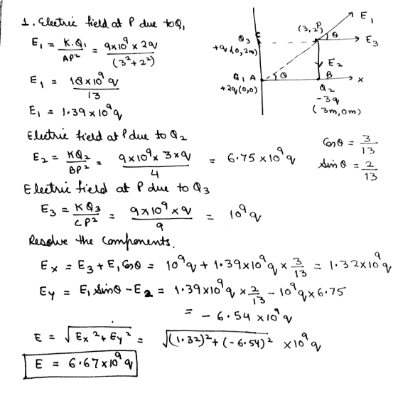 лЕ1 .lah tiela ok P due to, (3, K.g +0,2m) AP2 (3242) , A +2(0,0) E 18x10 V 13 - 39 ( 3m,0m) Eluctre teld at du to 3 13 E KQ