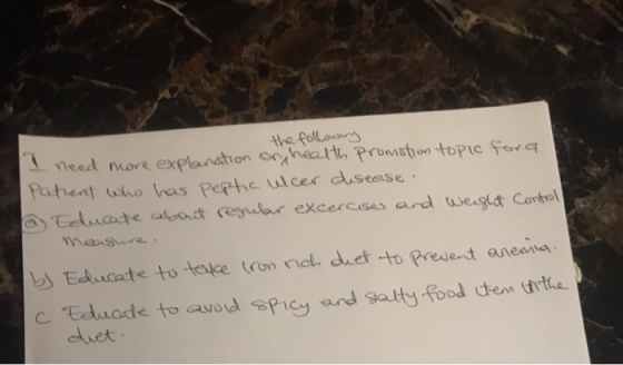 Meed more explanation onyhealt Promation topIC Sor Patent who bas Pephe ulcer usease bElucate to take on ot uet to Prevent an