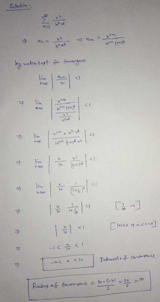 Solution : lohti (ntigo by ratio test for Convergence koht (muo ronno in e atijole 1 4 1 <1 [mika sua <a ca] -1< < converstni