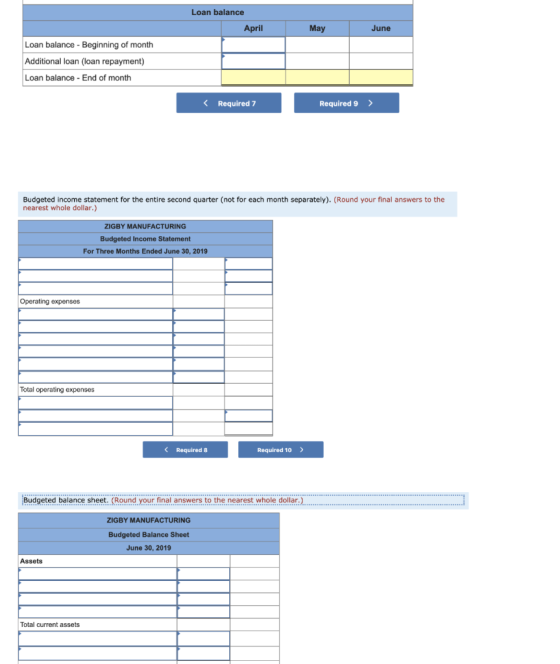 Loan balance April May June Loan balance - Beginning of month Additional loan (loan repayment) Loan balance - End of month <