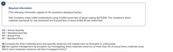 Required information [The following information applies to the questions displayed below.] Hart Company made 3,060 b0okshelve