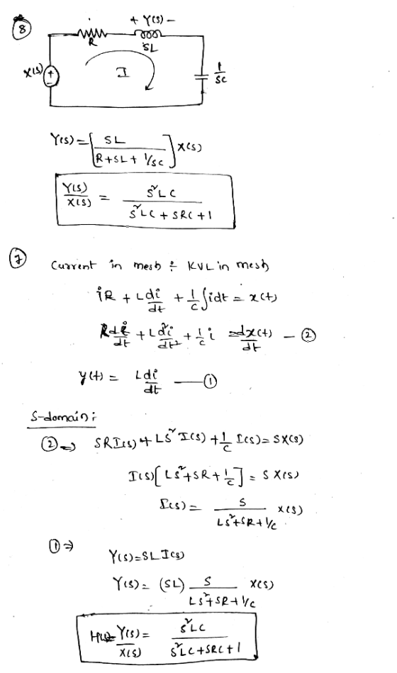 + Y(s) - SL Yus) SL IR+SL+ xls) Ysc ] - Šic ŠLL + SRC+1 6 Current in mesh & kul in mest ir + lehet + sfidt = 2ct) yetu = load