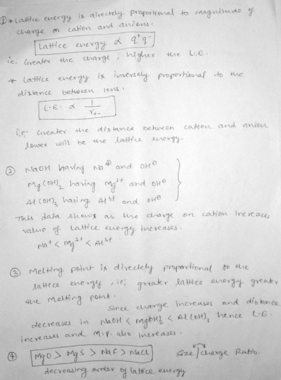 D Latlre energy is airectely ProporH onal to magnitude cation and andens charge en Lattice energ te Creater L.E harge higher