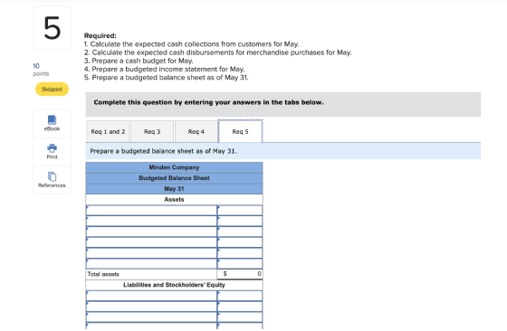 Required: 1. Calculate the expected cash collections from customers for May. 2. Calculate the expected cash disbursements for