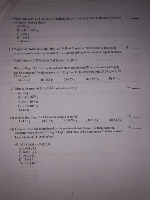 10)_ 10) What is the mass of 4.00 moles of helium, the gas commonly used to fill party balloons and lighter-than-air ships? A